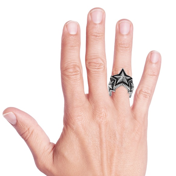 Black Oxidized Stainless Steel Star Men's Ring - Picture 2 of 5